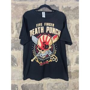 Five Finger Death Punch Tour Shirt Men's Large 2015‎ Black Metal Rock Skull